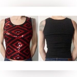 Bisou Bisou Black and Red Sequin Tank Top M